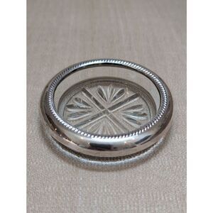 Vintage F B Rogers Sterling Silver Cut Glass Coaster Retro Ashtray